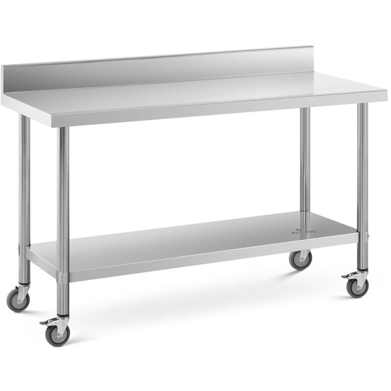 Royal Catering - Table de travail à roulettes inox avec rebord 60 x 150 cm 160 kg - Noir, Rouge, Blanc