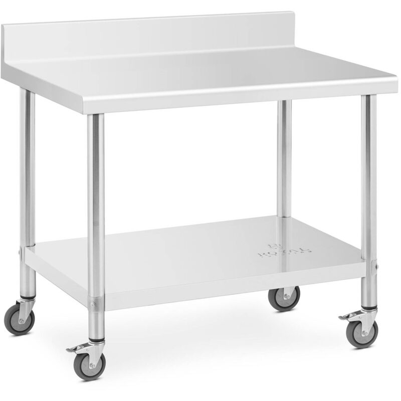 Royal Catering - Table de travail à roulettes inox avec rebord 70 x 100 cm 155 kg