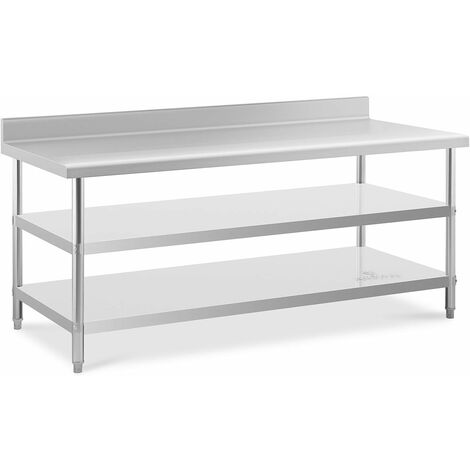 Table de travail acier inoxydable avec dosseret - 200 x 90 x 16.5 cm - 240 kg - 2 tablettes
