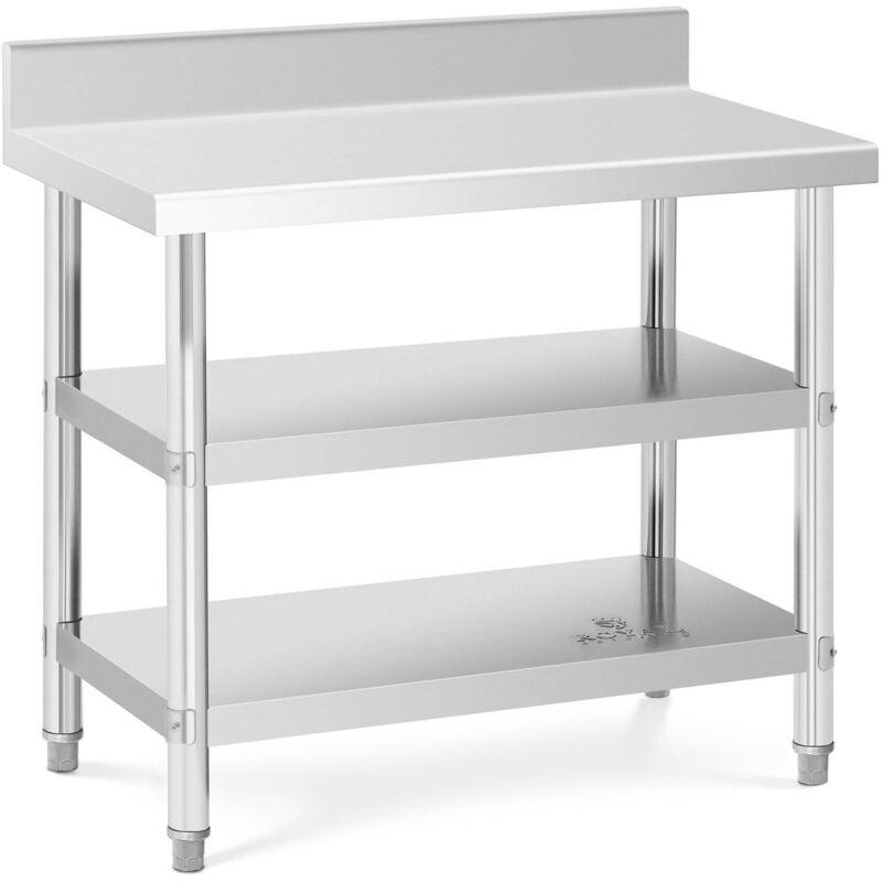 Table De Travail Adossée Préparation Plan Inox Cuisine 100x60x16,5cm 2 Tablettes
