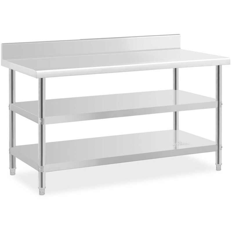 Royal Catering - Table De Travail Adossée Préparation Plan Inox Cuisine 150x70x16,5cm 2 Tablettes