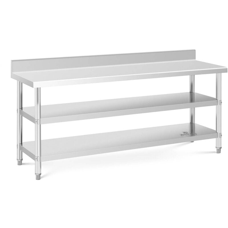 Royal Catering - Table De Travail Adossée Préparation Plan Inox Cuisine 200x60x16,5cm 2 Tablettes