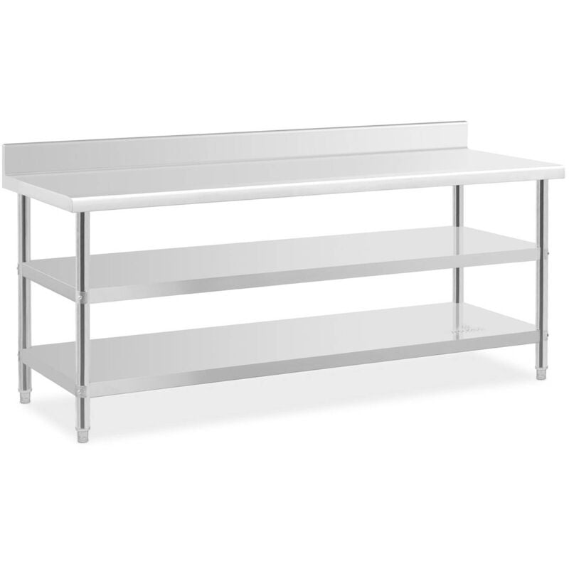 Royal Catering - Table De Travail Adossée Préparation Plan Inox Cuisine 200x70x16,5cm 2 Tablettes