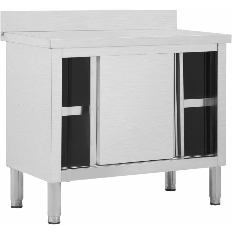 Table de travail avec portes coulissantes armoire de stockage de cuisine armoire de rangement restaurant hôtel cantine 100 cm acier inoxydable