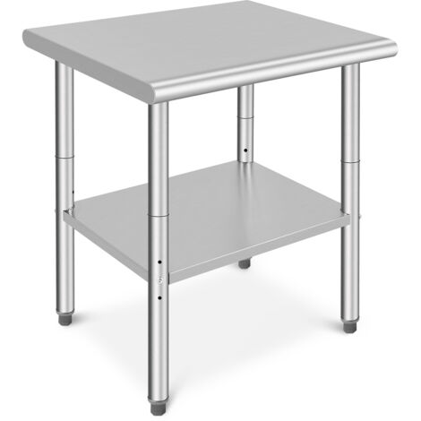Table de Travail Cuisine Inox 76x60x88 cm, Plan de Travail Cuisine en 2 Etages, Table de Travail en Acier Inoxydable pour Préparation des Aliments aux Restaurant/Cliniques