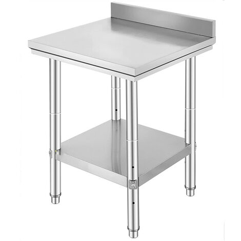Table de Travail Cuisine INOX, Plan de Travail Cuisine en 2 Etage, Table de Travail en Acier Inoxydable pour Préparation de Cuisine d'Aliment des Repas Hôtels Bureaux Hôpitaux(61X61X90cm)