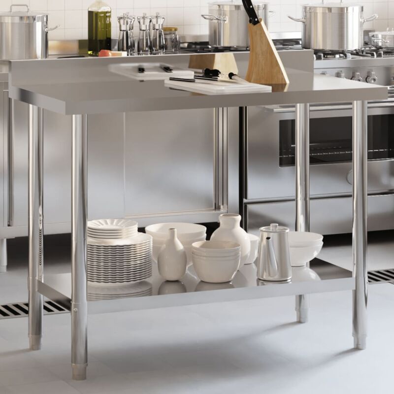 Vidaxl - Table de travail de cuisine avec dosseret 110x55x93 cm inox