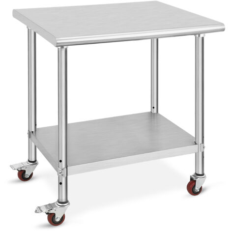 Table de travail de cuisine avec dosseret  76x61x89 cm Inox,Table de Travail Inox avec Roulettes et Freins Grande Capacite de Charge pour Preparation des Repas Cafeterias Hotels Hopitaux Cliniques Res