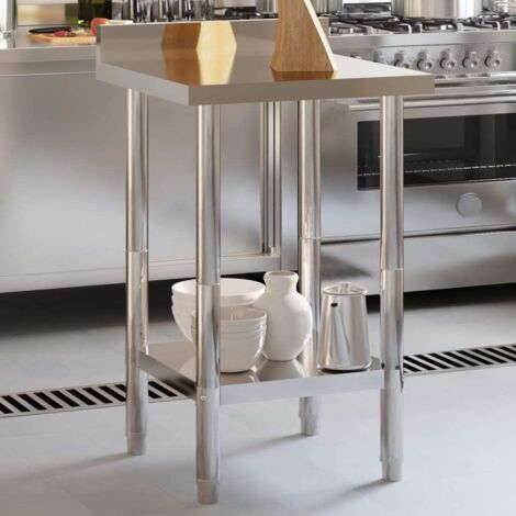 Table de travail de cuisine avec dosseret-Plan de travail de cuisine-Îlot de cuisine 55x55x93 cm inox