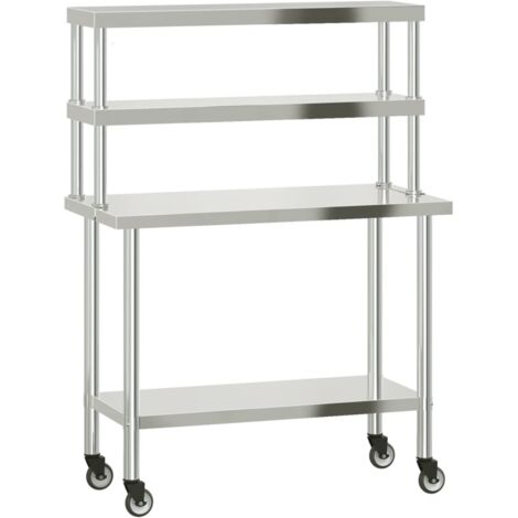 Table de travail de cuisine avec étagère 110x55x150 cm inox CFW943559