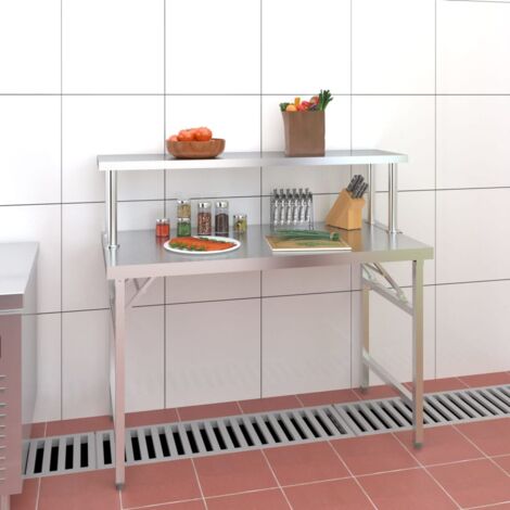 Table de travail de cuisine avec étagère 120x60x115 cm Inox - The Living Store