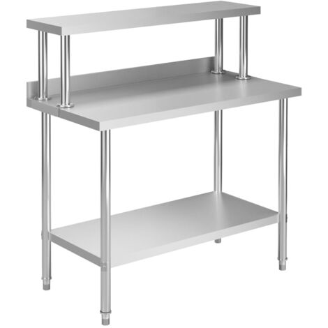 Table de travail de cuisine avec étagère 120x60x120 cm Inox - The Living Store