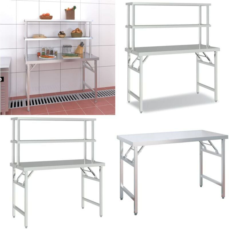 Table de travail de cuisine avec étagère 120x60x145 cm Inox - table de travail - tables de travail - Home & Living