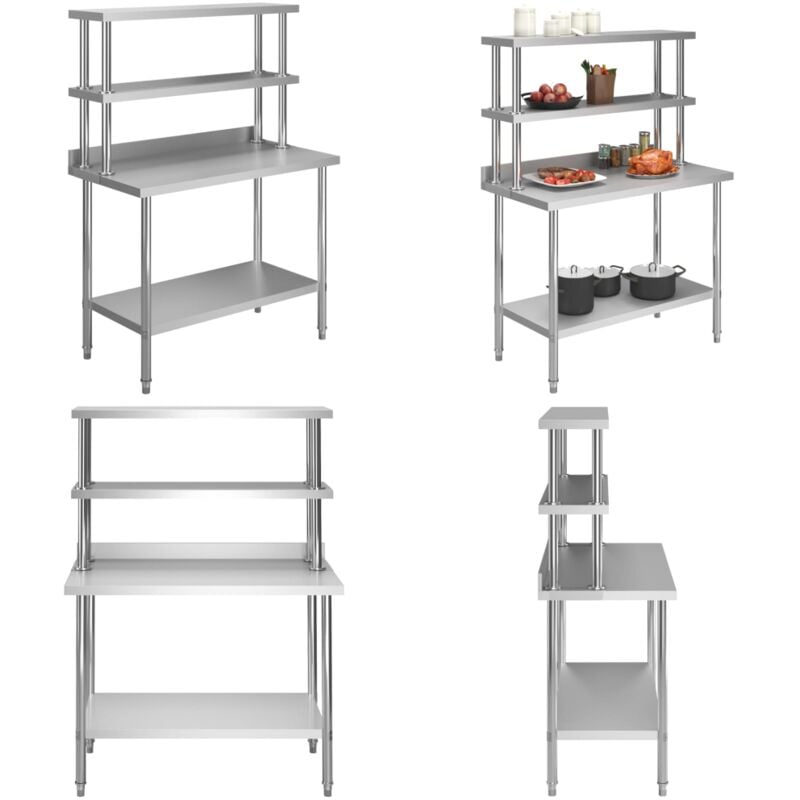 Vidaxl - Table de travail de cuisine avec étagère 120x60x150 cm Inox - table de travail - tables de travail - Home & Living
