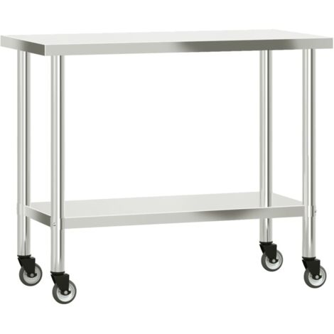 Table de travail de cuisine avec roues 110x55x85 cm inox CFW514602