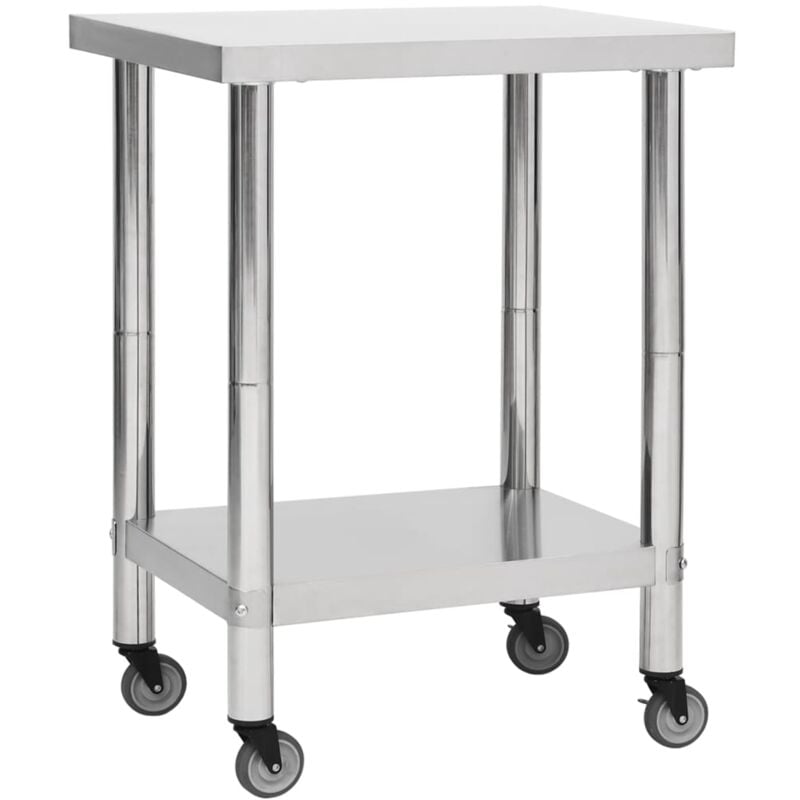 Helloshop26 - Table de travail de cuisine avec roues 80 x 30 x 85 cm acier inoxydable