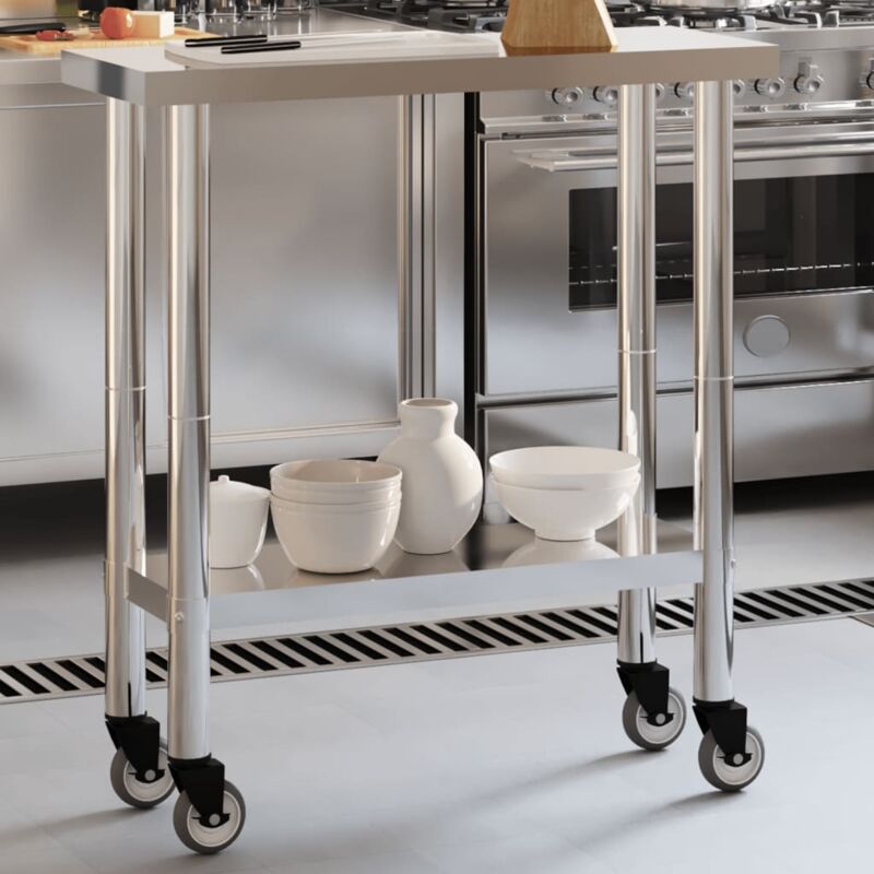Vidaxl - Table de travail de cuisine avec roues 82,5x30x85 cm inox