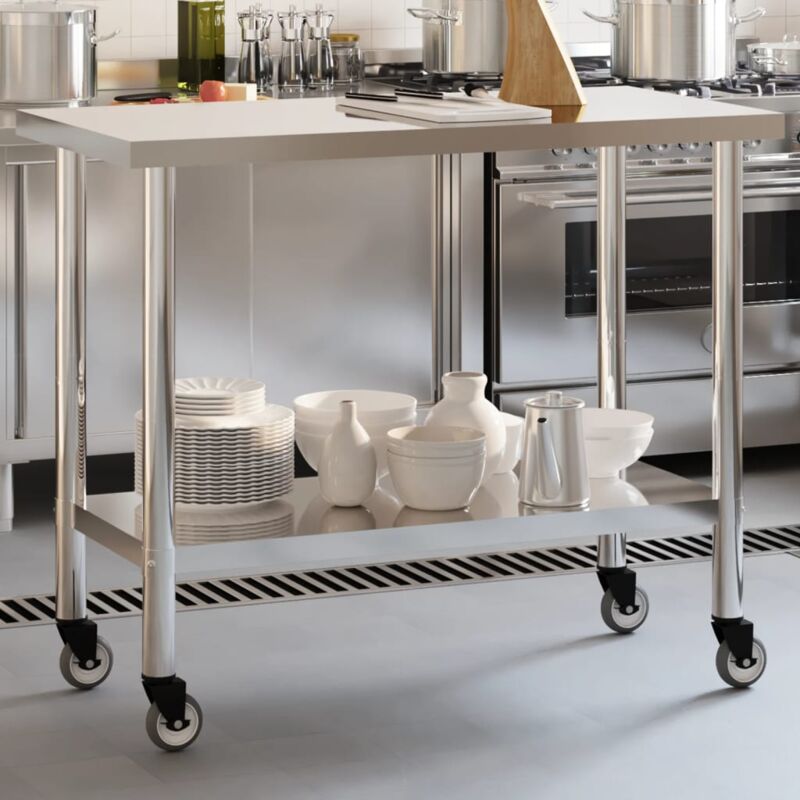 Vidaxl - Table de travail de cuisine avec roues 110x55x85 cm inox