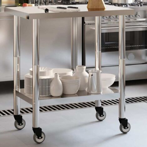 Table de travail de cuisine avec roues-Plan de travail de cuisine-Îlot de cuisine 82,5x55x85 cm inox