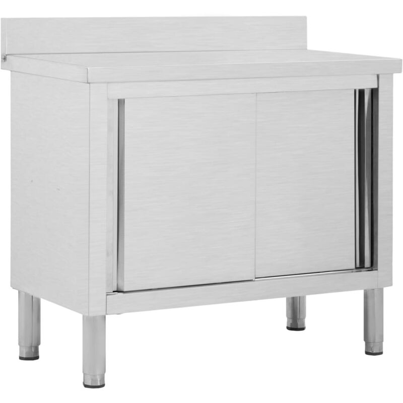 Maison Chic - Table de travail de cuisine Plan De Travail avec portes coulissantes 100x50x(95-97)cm Inox 73301