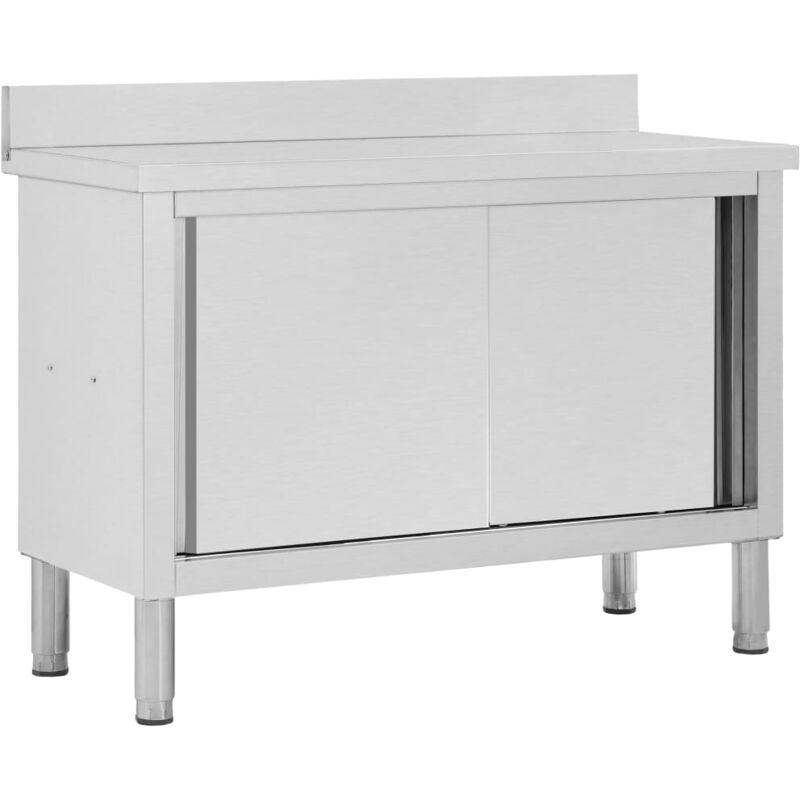 Maison Chic - Table de travail de cuisine Plan De Travail avec portes coulissantes 120x50x(95-97)cm Inox 40190