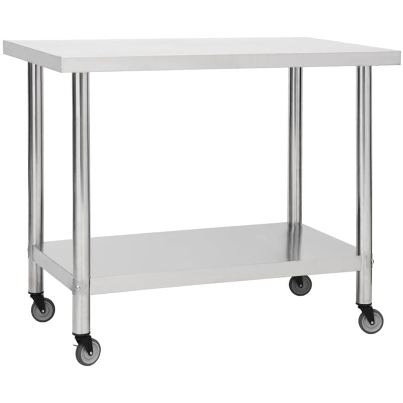 Maison Chic - Table de travail de cuisine Plan De Travail de cuisine avec roues 100x30x85 cm Inox 35879