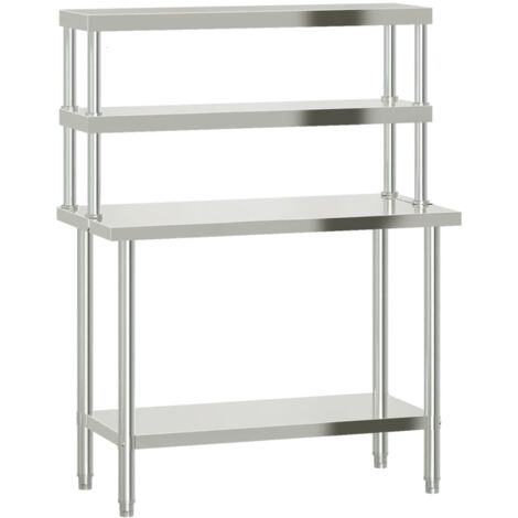 Table de travail de cuisine professionnelle avec étagère 110 x 55 x 150 cm acier inoxydable