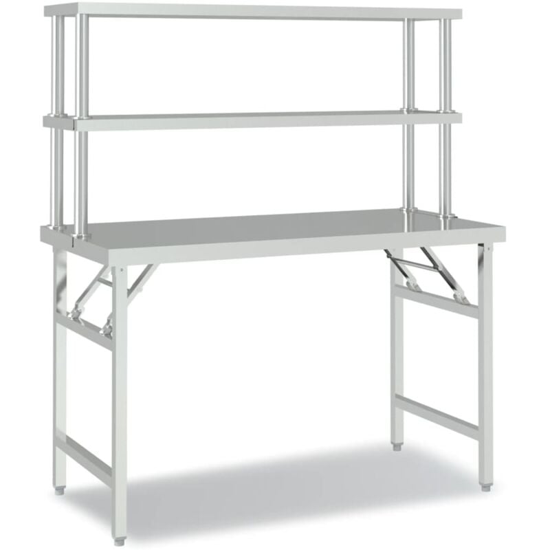 Helloshop26 - Table de travail de cuisine professionnelle avec étagère 120 x 60 x 145 cm acier inoxydable