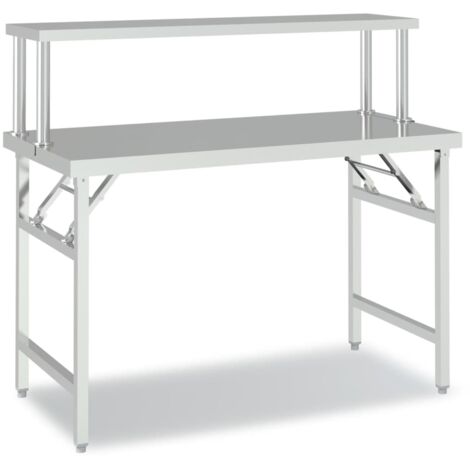 Table de travail de cuisine，plan de travail avec étagère 120x60x115 cm Inox CFW787472