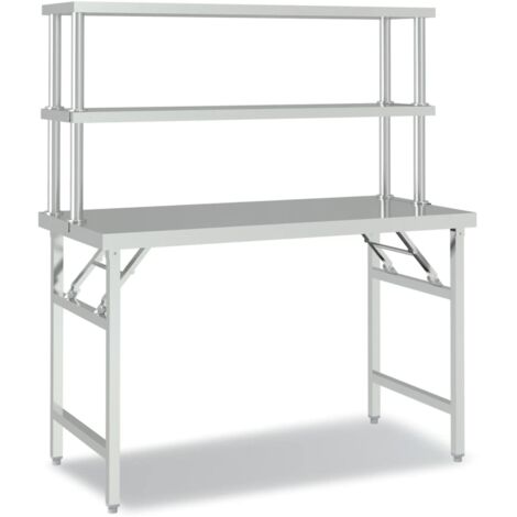Table de travail de cuisine，plan de travail avec étagère 120x60x145 cm Inox CFW911791