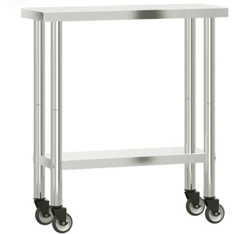 Table de travail de cuisine，plan de travail avec roues 82,5x30x85 cm inox CFW342688