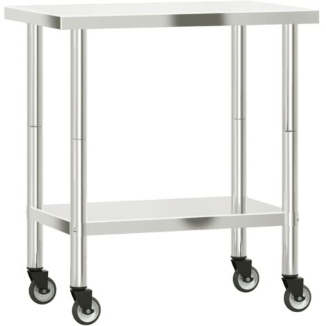 Table de travail de cuisine，plan de travail avec roues 82,5x55x85 cm inox CFW884003