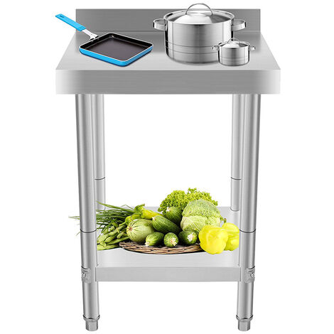 Table de travail de cuisine,Table de Travail Cuisine Inox ,2 Etage, pour Preparation de Cuisine deAliment des Repas Hotels Bureaux Hopitaux