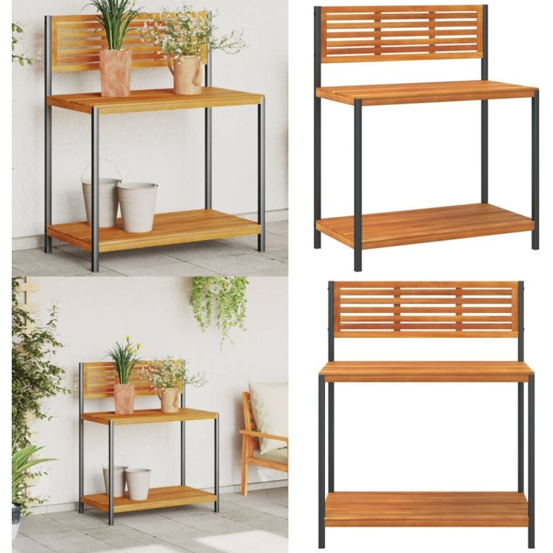 Vidaxl - Table de travail de jardin bois d'acacia solide et acier - Table De Jardin - Meuble De Jardin - Table De Travail Extérieur - Support Plante