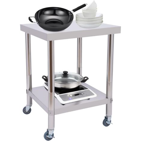Table de travail en acier inoxydable 60 x 60 x 85 cm Table jusqu'à 300 kg de capacité de charge Table de cuisine professionnelle Gastro à roulettes Table de travail Cuisine Table en acier inoxydable