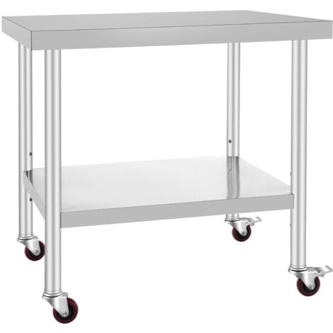 Table de travail en acier inoxydable Mophorn 36 x 30 x 34 pouces, capacité de charge de 700 lb avec 4 roues, 3 niveaux de hauteur réglables, table de travail de préparation des aliments robuste