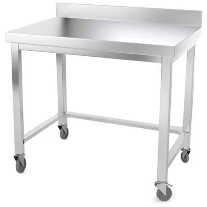 Table de travail en inox 1000 x 500 mm adossée avec renfort sur roulettes PREMIUM - GOLDINOX