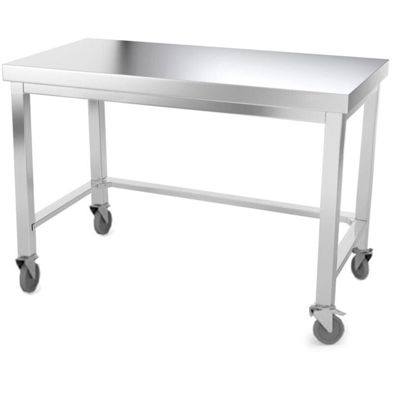 Table de travail en inox 1500 x 700 mm avec renfort sur roulettes PREMIUM - GOLDINOX