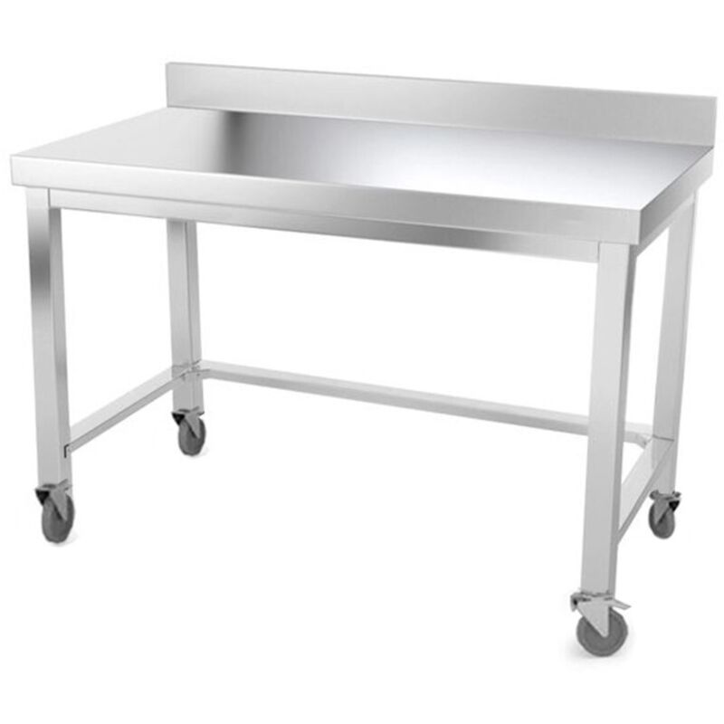 Table de travail en inox 1600 x 500 mm adossée avec renfort sur roulettes PREMIUM - GOLDINOX