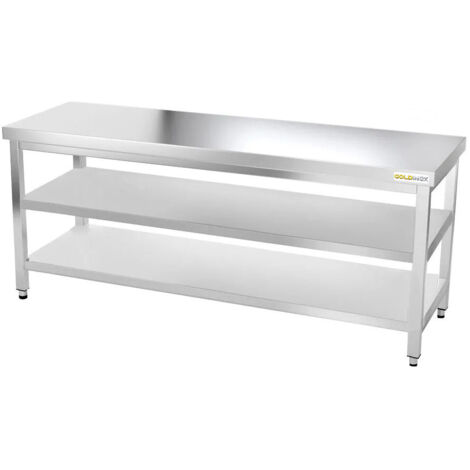 Table de travail en inox 1800 x 800 mm avec 2 étagères PREMIUM - GOLDINOX
