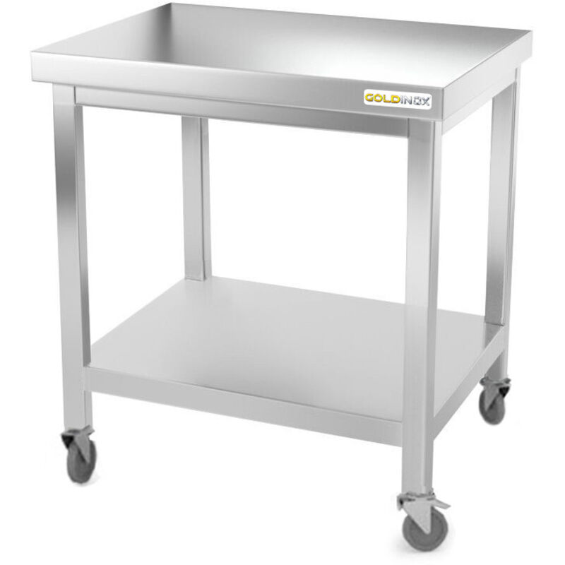 Table de travail en inox 800 x 700 mm sur roulettes / GOLDINOX