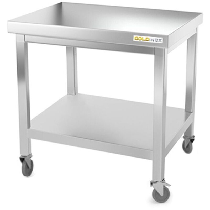 Table de travail en inox soubassement 700 x 700 mm sur roulettes PREMIUM - GOLDINOX