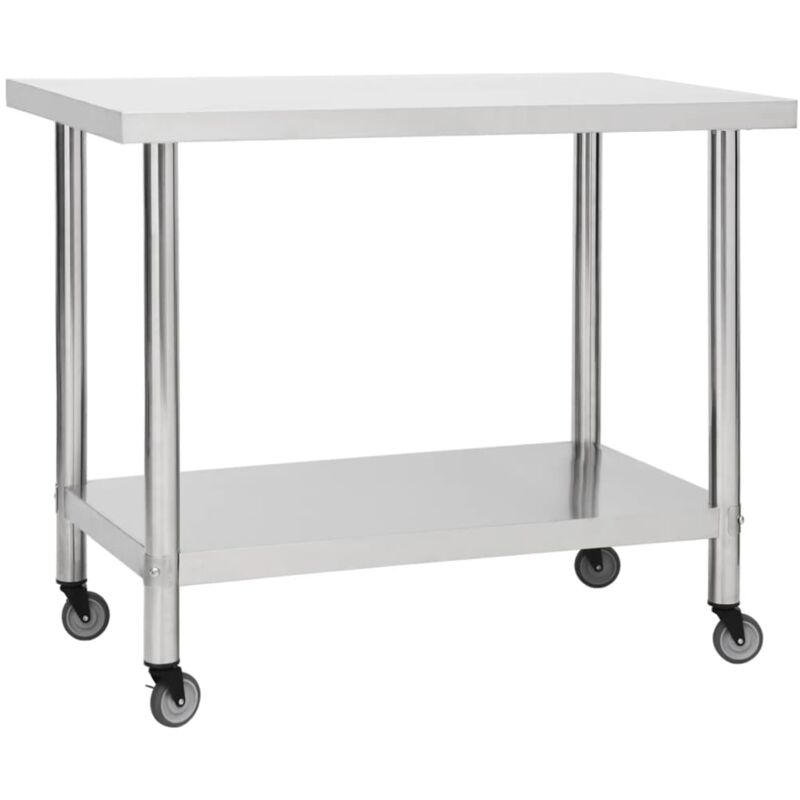 Design In - Table de travail Etabli de Travail de cuisine - avec roues 100x45x85 cm Inox BV247446