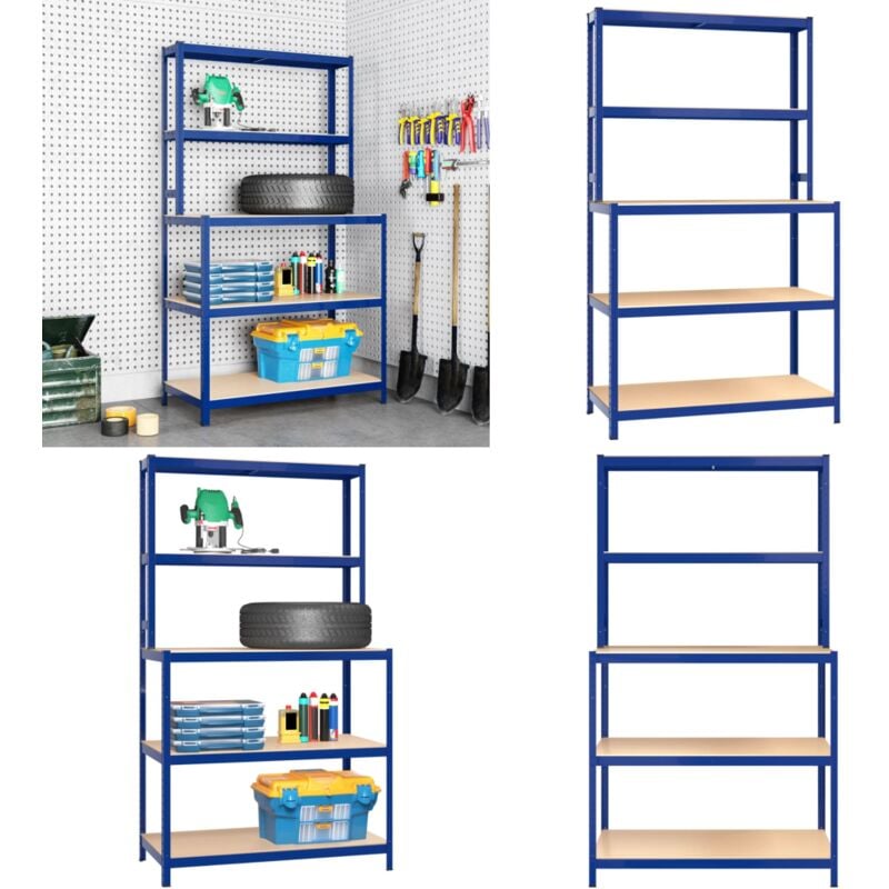 Table de travail étagères 5 niveaux Bleu Acier bois ingénierie - table de travail avec étagères - tables de travail avec étagères - Home & Living
