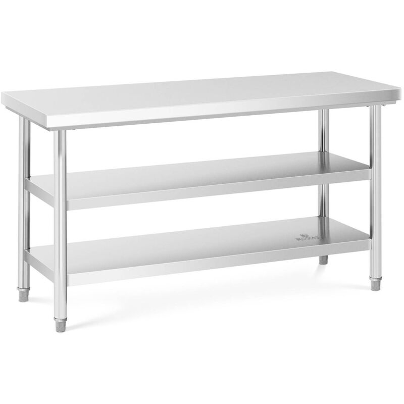 Royal Catering - Table De Travail Inox 2 Étagères Professionnelle Plan De Travail 15060cm 600kg - Noir, Argent, Blanc, Bleu