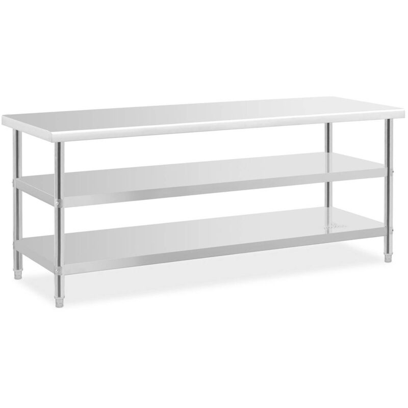 Royal Catering - Table De Travail Inox Plan Cuisine 200 x 70 x 5 cm 2 Tablettes Pieds Réglables