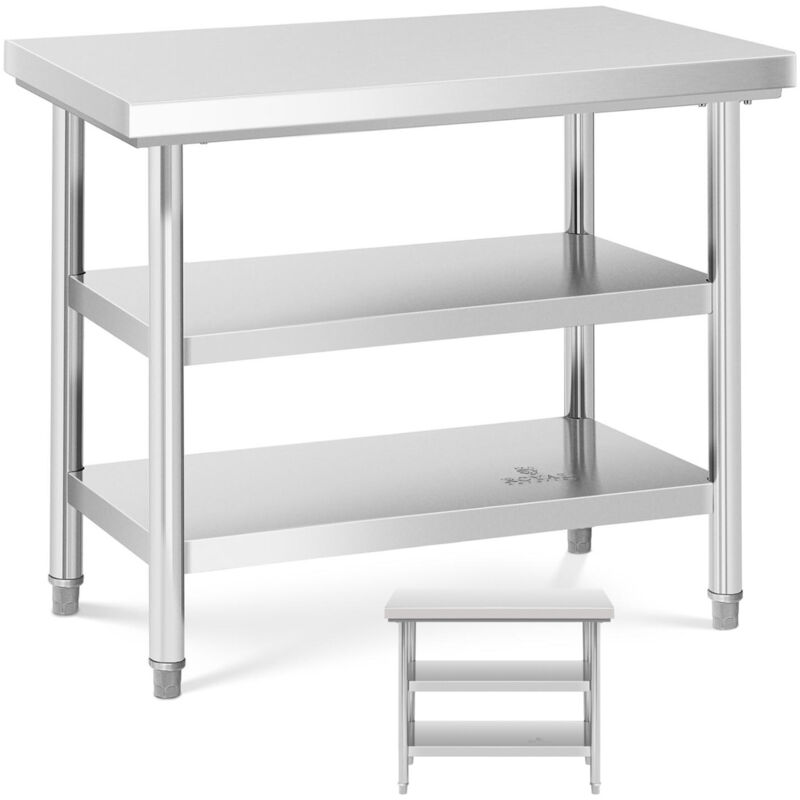Table, plan de travail en inox avec 2 étagères, 100x70cm