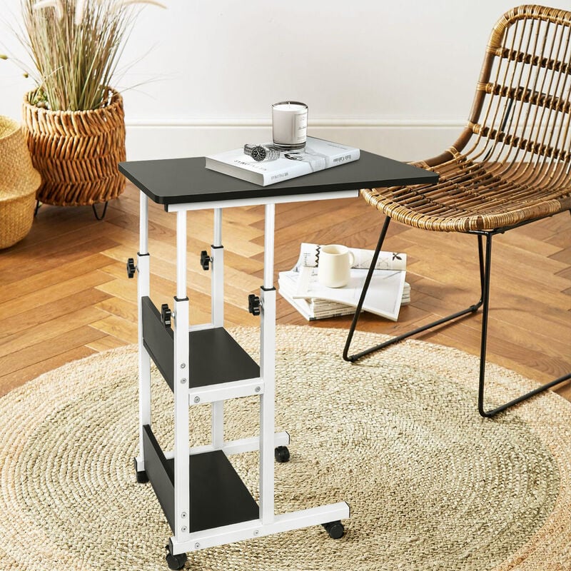 Table Roulante pour Ordinateur Portable Hauteur Réglable, pour canapé-lit Hôpital Infirmerie Lecture Manger- 60x40x83cm
