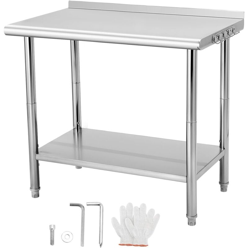 Table de Travail ou établi en Inox avec rebord de protection,91x61x90cm,Table de travail en inox Table de travail professionnelle acier inox avec