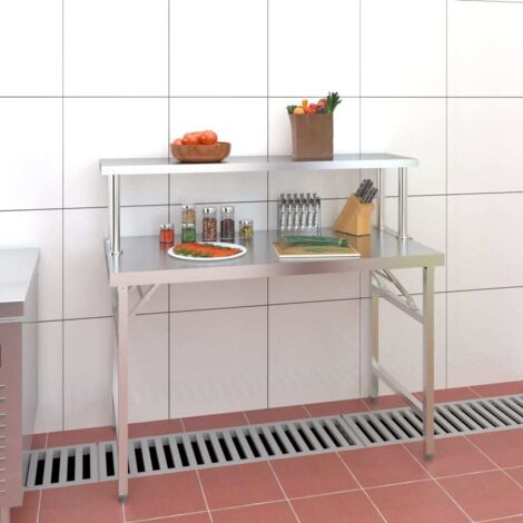 Table de travail Plan De Travail  de cuisine avec étagère 120x60x115 cm Inox 31930